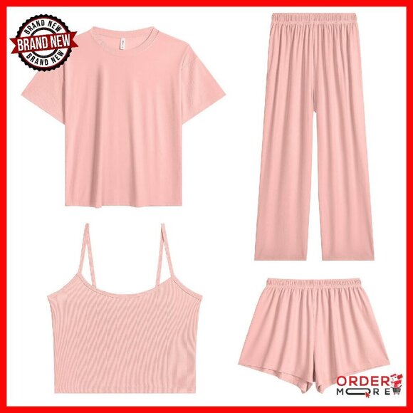 Other - Ice Silk Pajama Set 4-Piece Lounge Sleepwear Women's S-M-L-XL